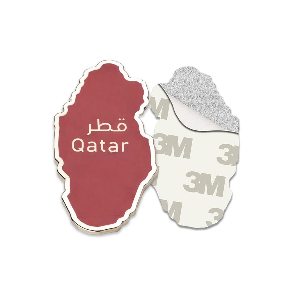 Qatar Map Red And Silver Metal Phone Sticker With 3M Sticky Backing - StickyPins