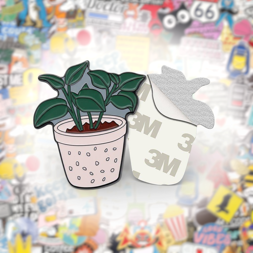 Potted Plant Metal Phone Sticker With 3M Sticky Backing - StickyPins