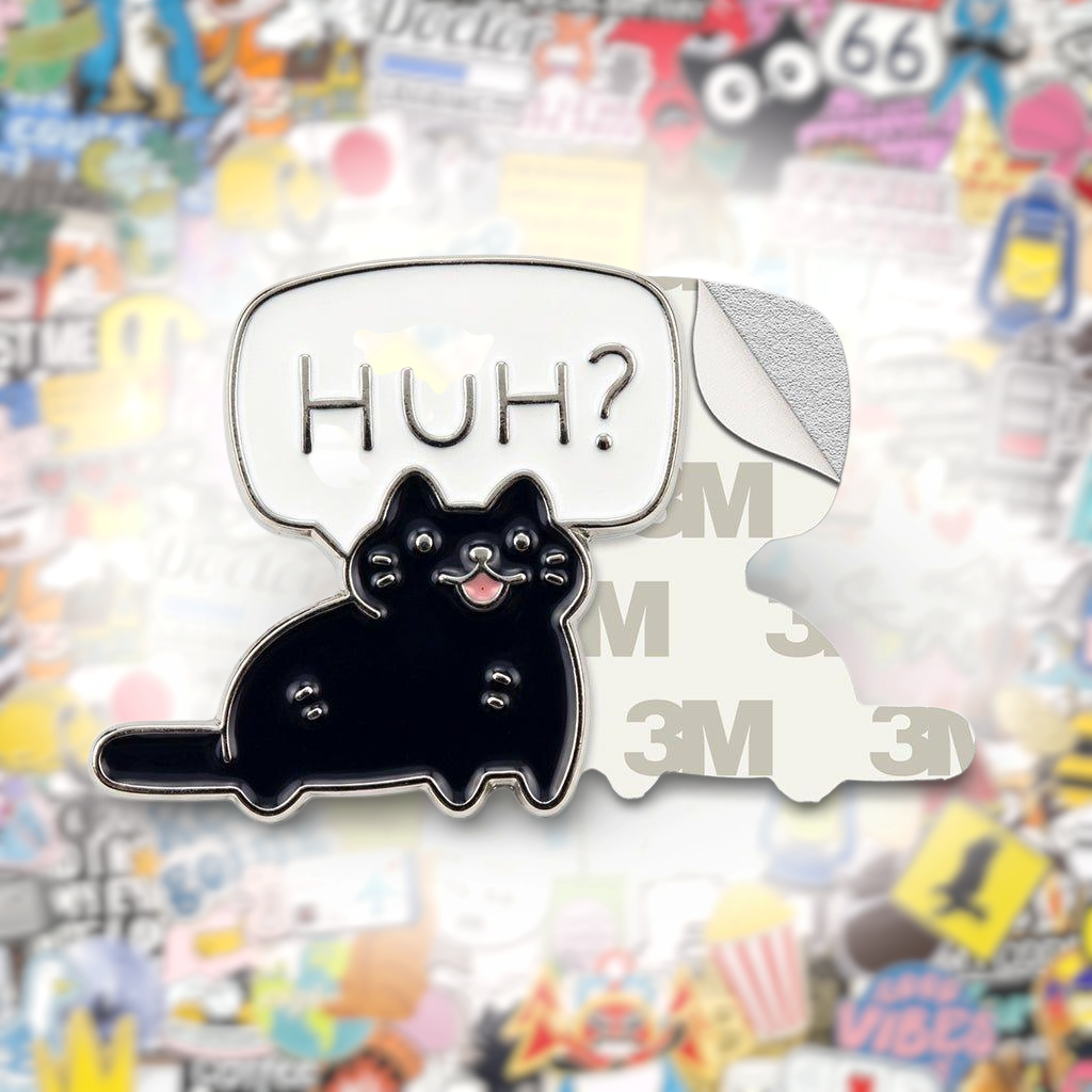 Huh? Black Cat Metal Phone Sticker With 3M Sticky Backing - StickyPins