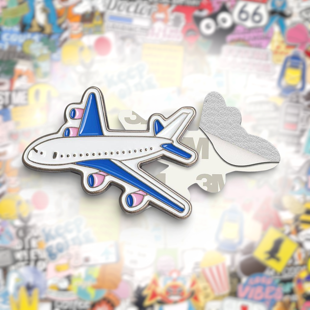 Blue and Pink Plane Metal Phone Sticker With 3M Sticky Backing - StickyPins