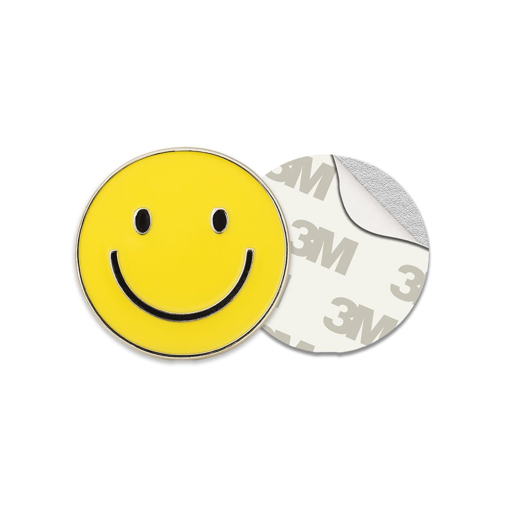 Yellow Happy Face Metal Phone Sticker With 3M Sticky Backing - StickyPins