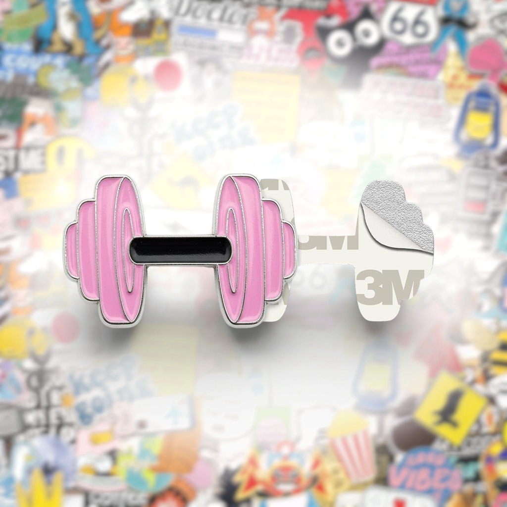 Pink Dumbbell Metal Phone Sticker With 3M Sticky Backing - StickyPins