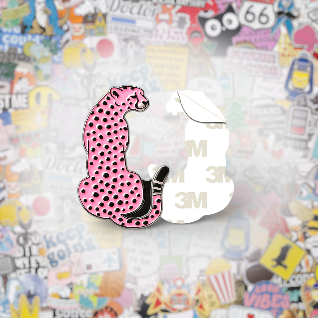 Pink Leopard Metal Phone Sticker With 3M Sticky Backing - StickyPins
