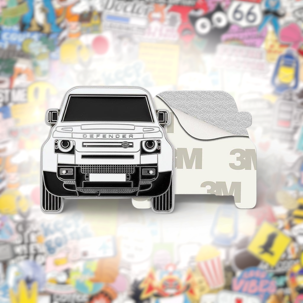 White Land Rover Defender 4x4 Front Metal Phone Sticker With 3M Sticky Backing - StickyPins