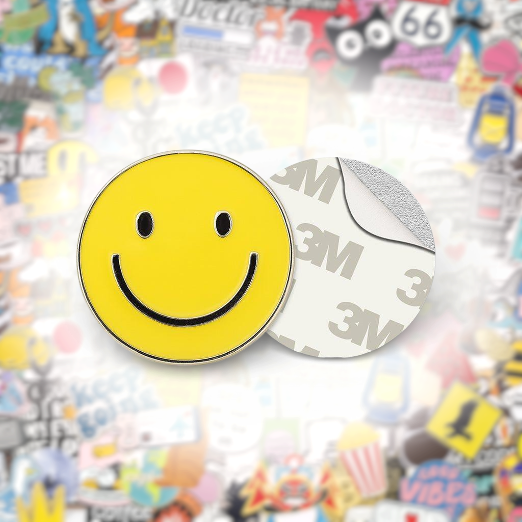 Yellow Happy Face Metal Phone Sticker With 3M Sticky Backing - StickyPins