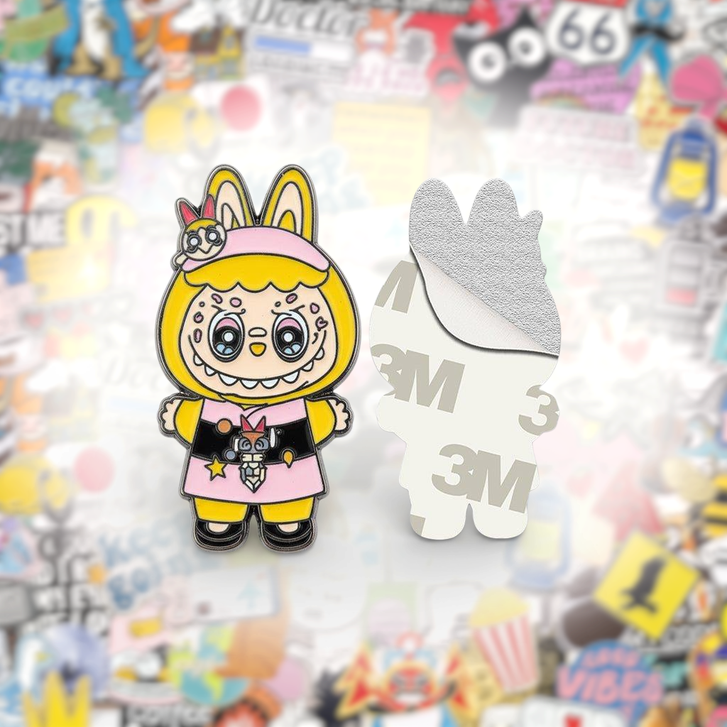 Yellow Labubu Metal Phone Sticker With 3M Sticky Backing - StickyPins