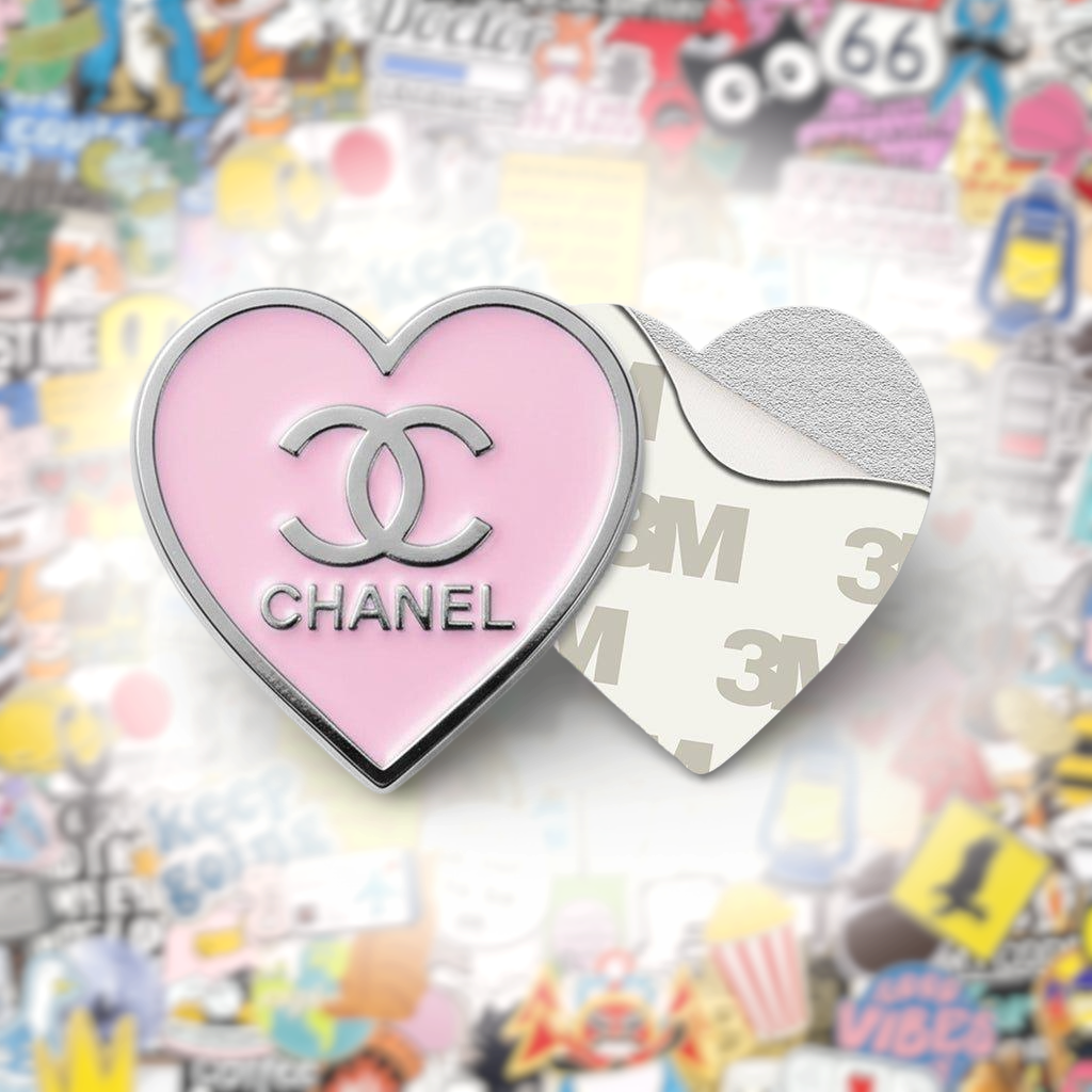 Chanel Pink Heart Metal Phone Sticker With 3M Sticky Backing - StickyPins