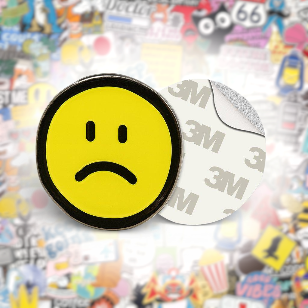 Yellow Sad Face Metal Phone Sticker With 3M Sticky Backing - StickyPins