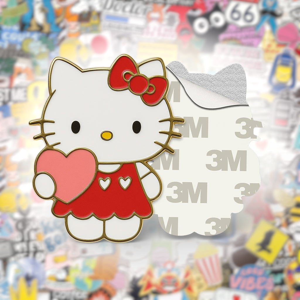 Hello Kitty With Heart Metal Phone Sticker With 3M Sticky Backing - StickyPins