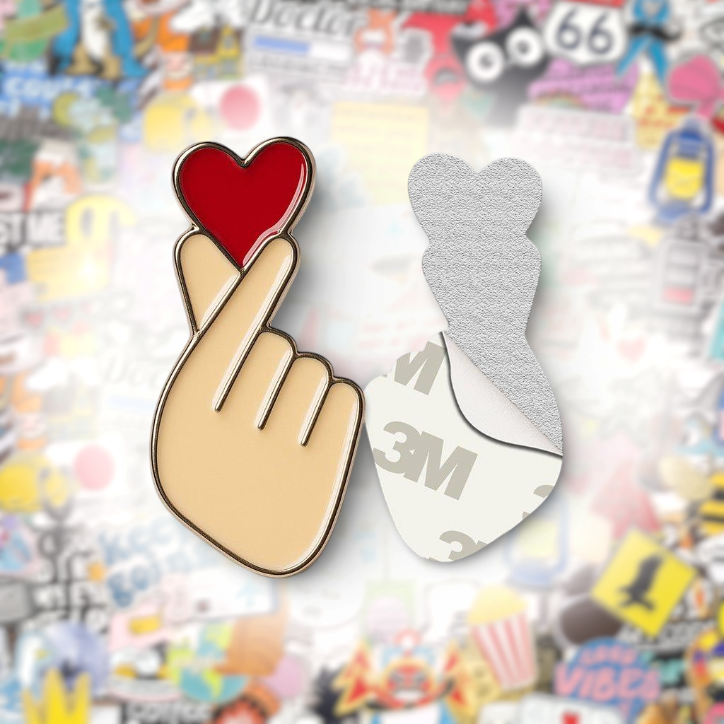 Korean Finger Heart Metal Phone Sticker With 3M Sticky Backing - StickyPins