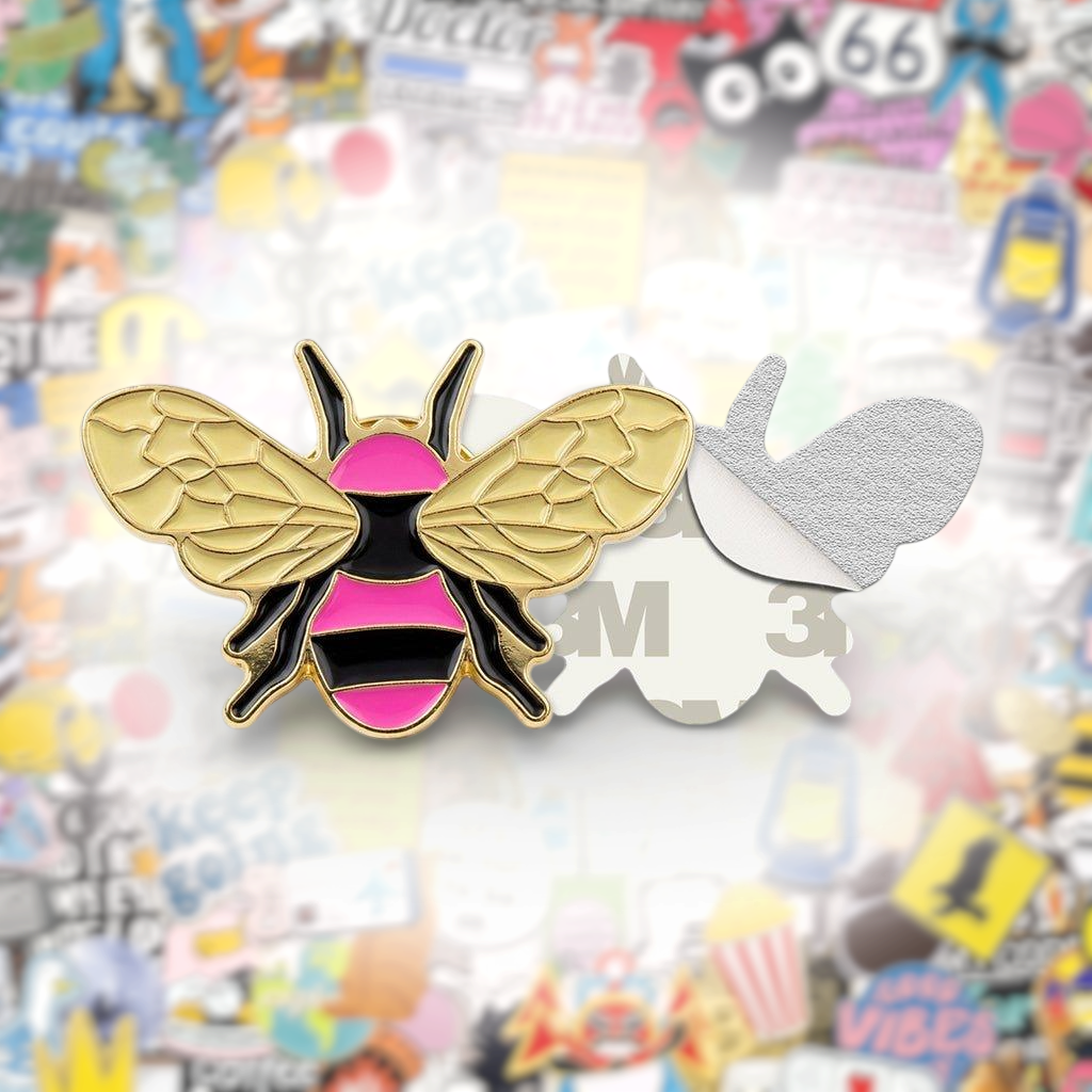 Pink Bee Metal Phone Sticker With 3M Sticky Backing - StickyPins