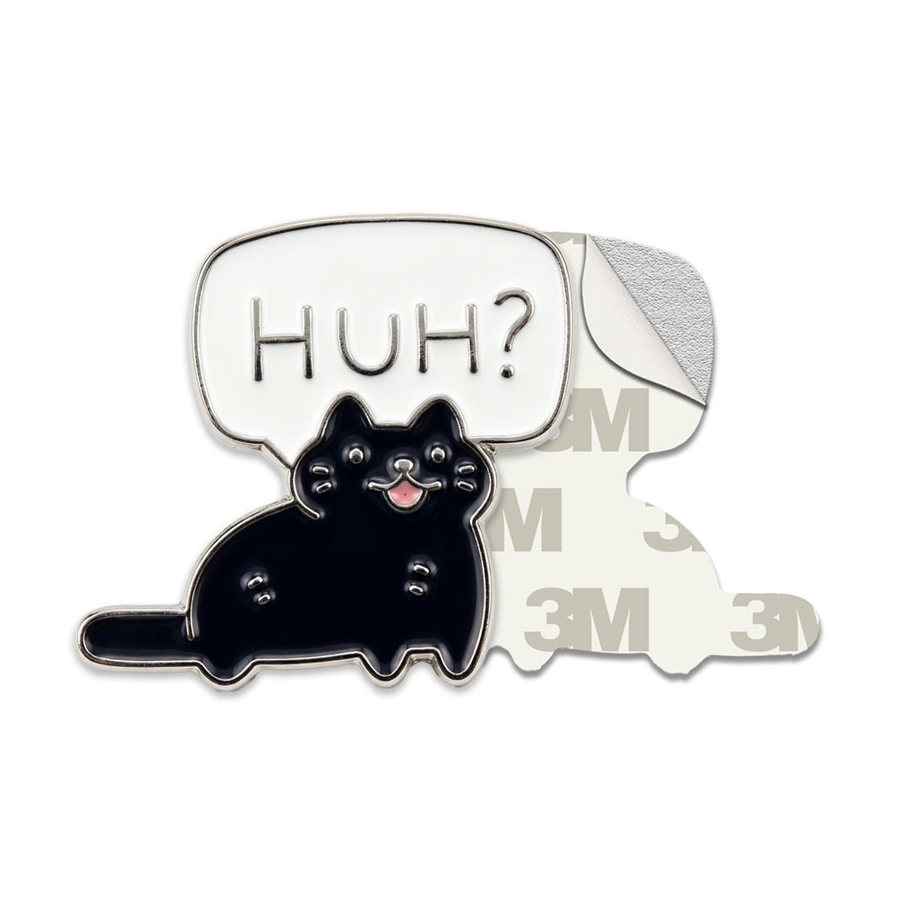 Huh? Black Cat Metal Phone Sticker With 3M Sticky Backing - StickyPins