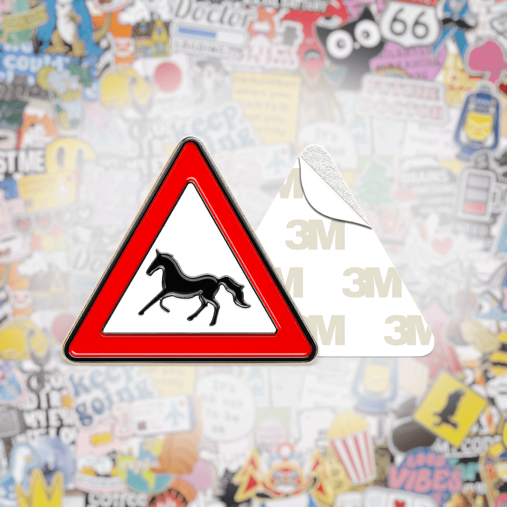 Horse Crossing Road Sign Metal Phone Sticker With 3M Sticky Backing - StickyPins