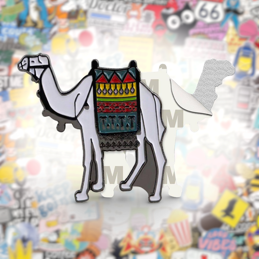 White Camel With Bedouin Blanket Metal Phone Sticker With 3M Sticky Backing - StickyPins