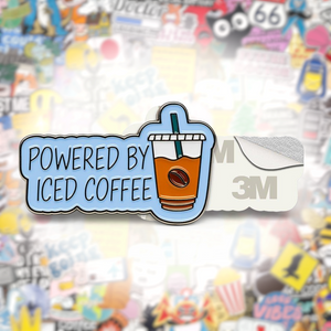Powered By Iced Coffee Metal Phone Sticker With 3M Sticky Backing