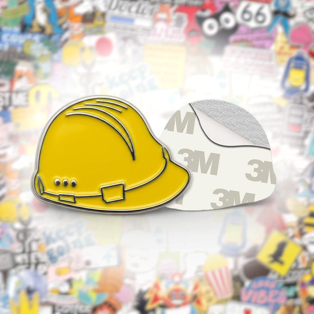 Yellow Hard Hat Metal Phone Sticker With 3M Sticky Backing - StickyPins