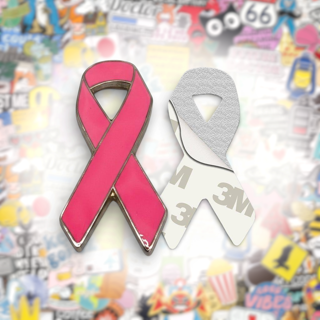 Pink Ribbon Breast Cancer Awareness Metal Phone Sticker With 3M Sticky Backing - StickyPins
