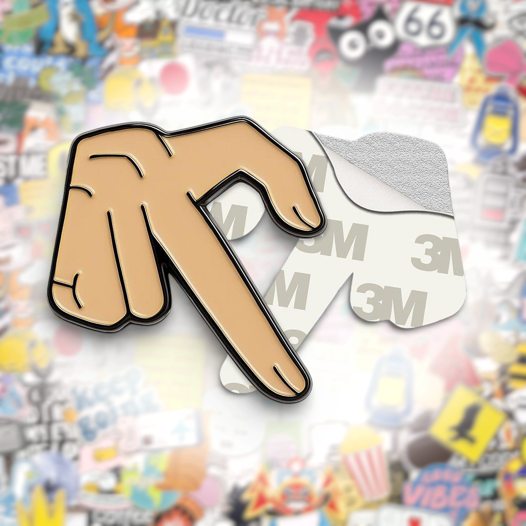 Left Finger Heart Hand Gesture Metal Phone Sticker With 3M Sticky Backing - StickyPins