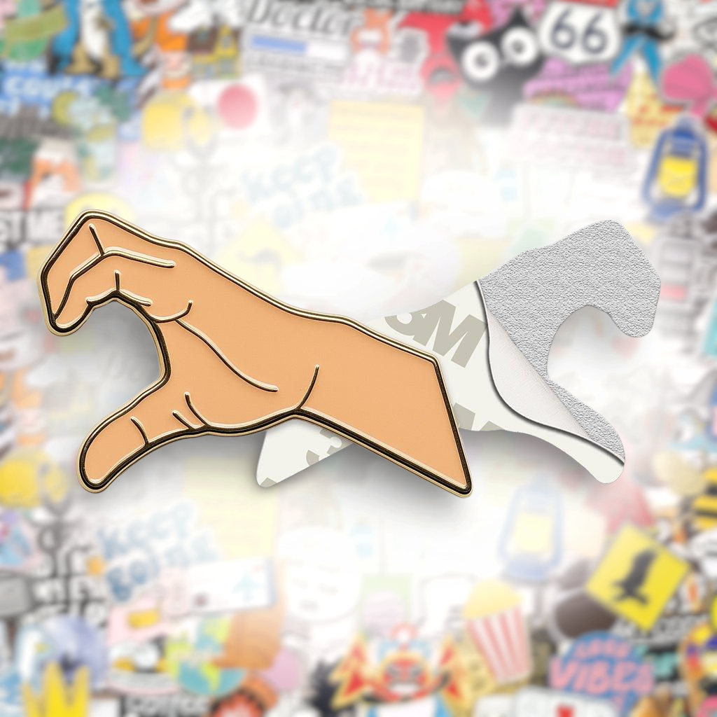 Right Finger Heart Hand Gesture Metal Phone Sticker With 3M Sticky Backing - StickyPins