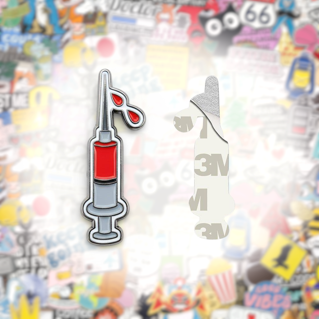 Syringe Metal Phone Sticker With 3M Sticky Backing - StickyPins