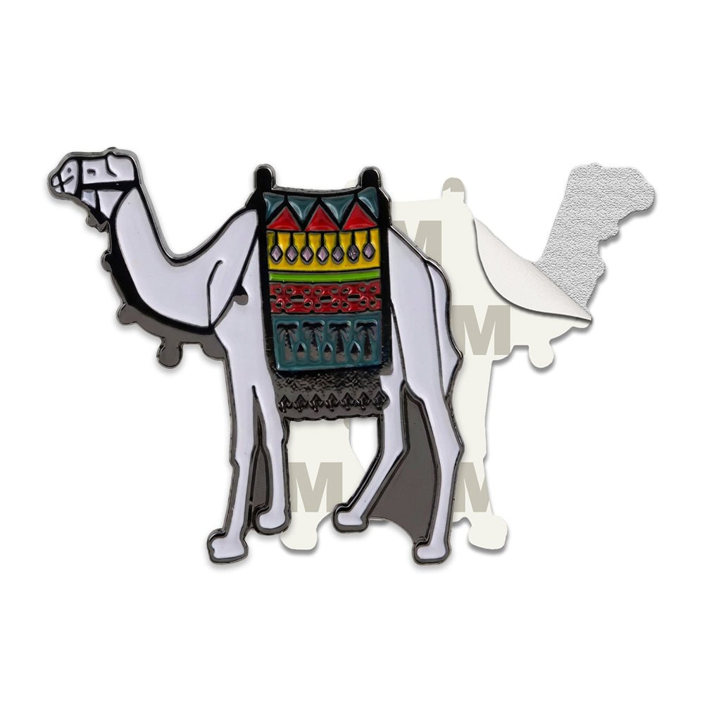 White Camel With Bedouin Blanket Metal Phone Sticker With 3M Sticky Backing - StickyPins