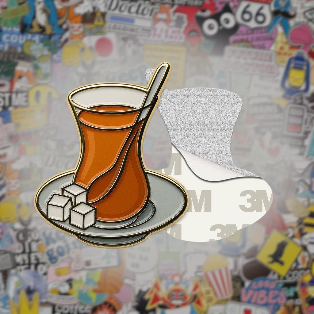 Turkish Tea Glass Metal Phone Sticker With 3M Sticky Backing - StickyPins