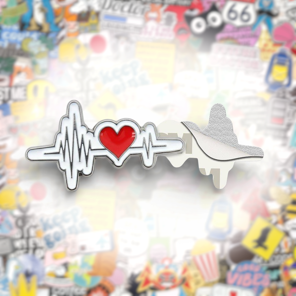 Heartbeat ECG Line Metal Phone Sticker With 3M Sticky Backing - StickyPins