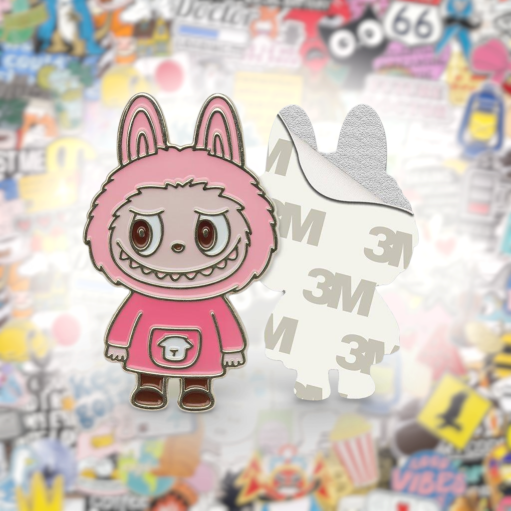 Pink Labubu Metal Phone Sticker With 3M Sticky Backing - StickyPins