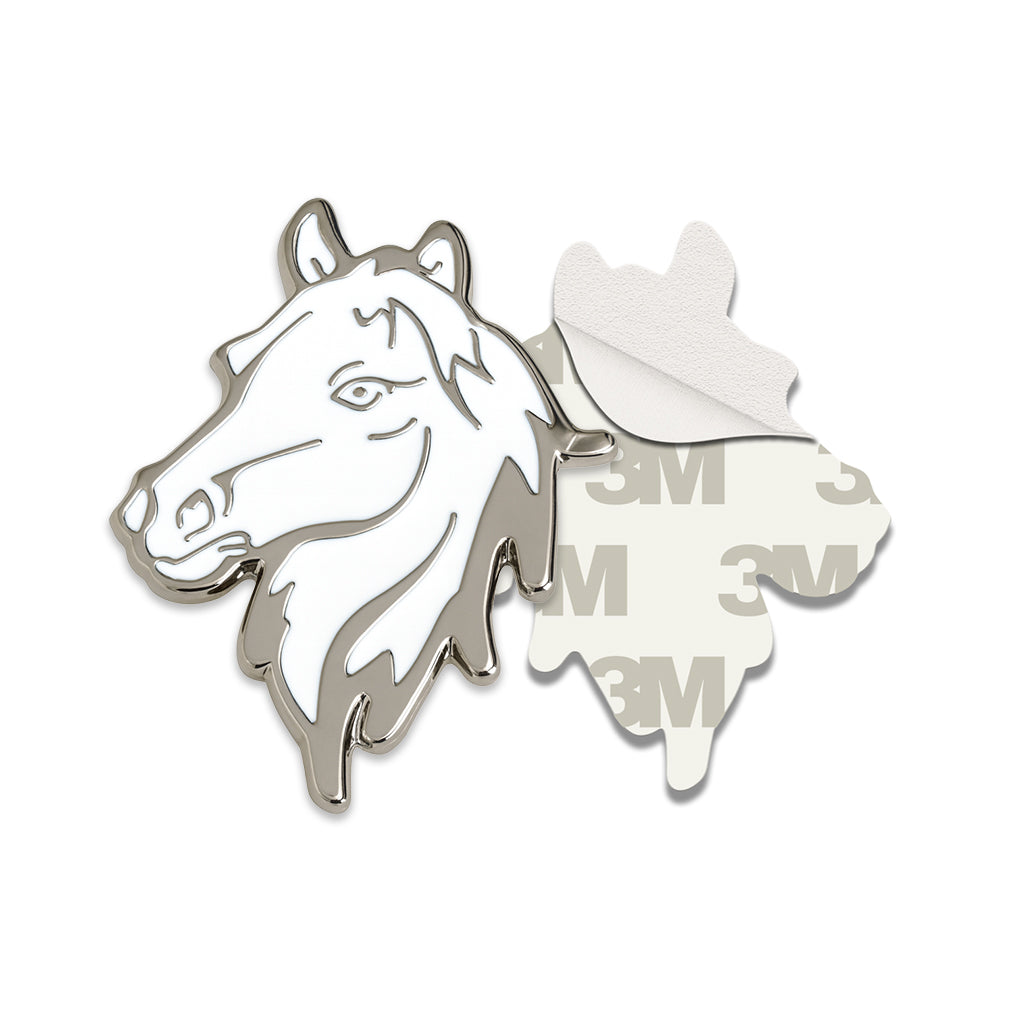 White Horse Silver Metal Phone Sticker With 3M Sticky Backing
