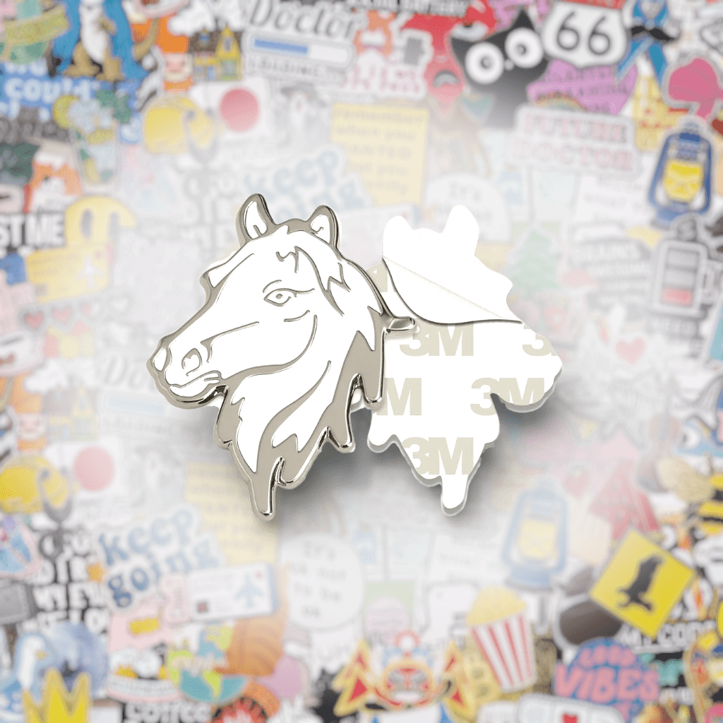 White Horse Silver Metal Phone Sticker With 3M Sticky Backing - StickyPins