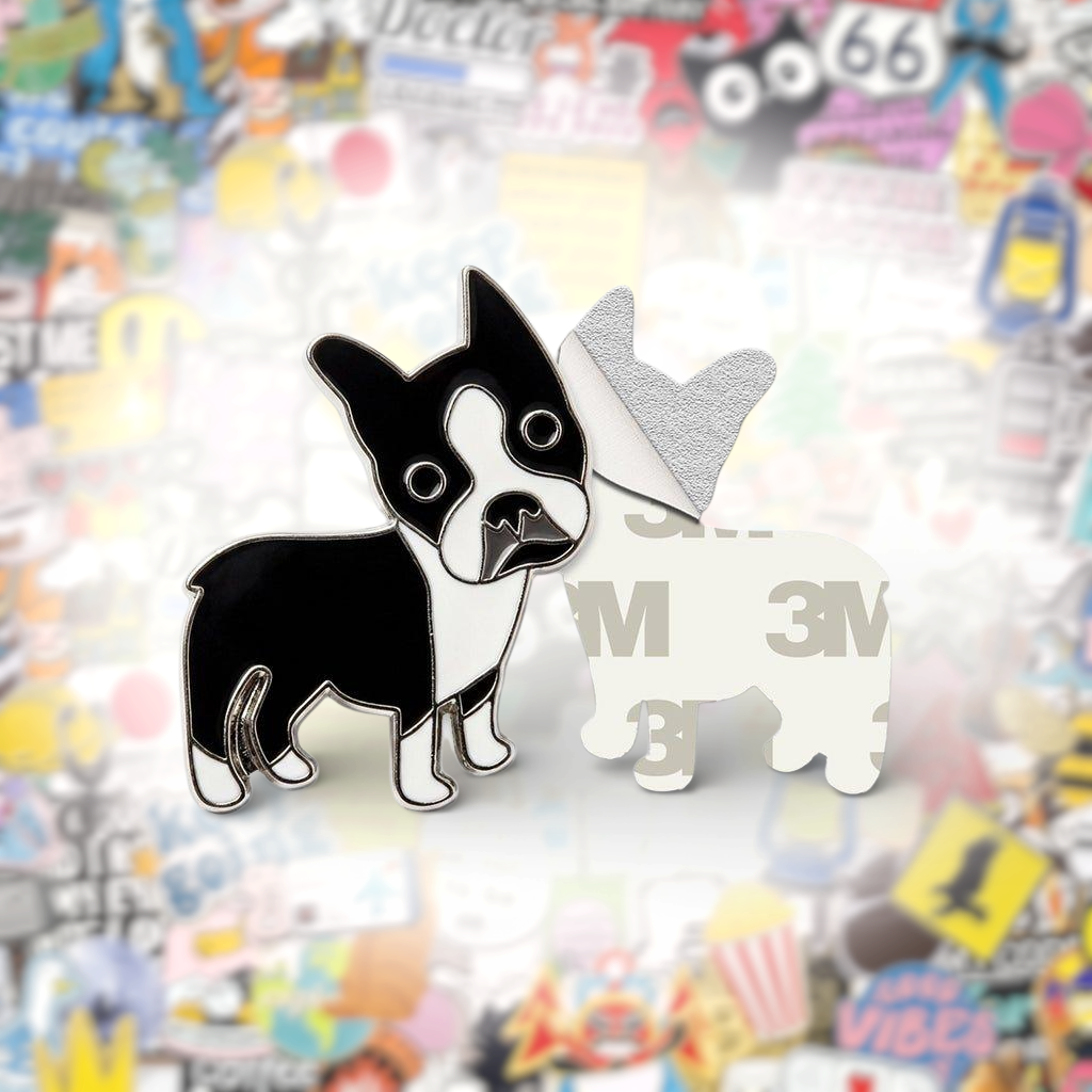 Boston Terrier Dog Metal Phone Sticker With 3M Sticky Backing - StickyPins