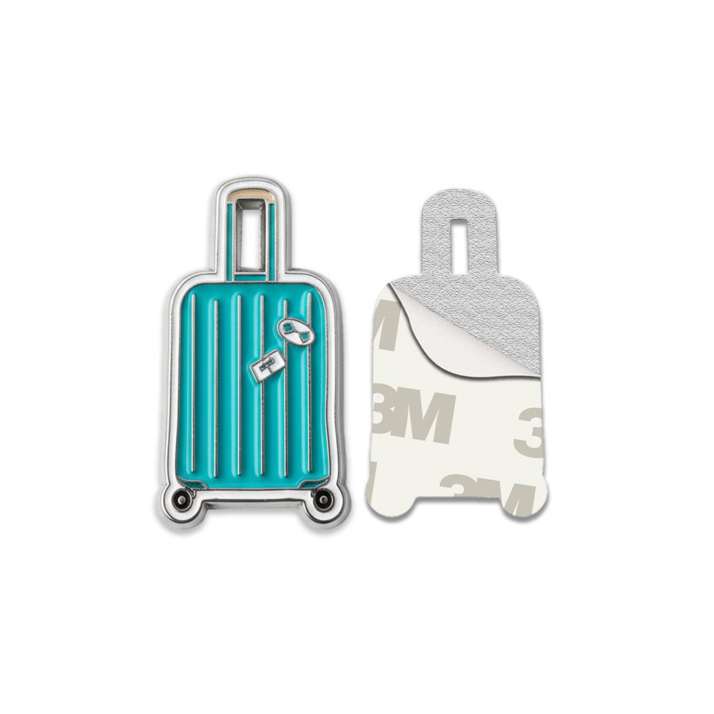 Blue Suitcase Metal Phone Sticker With 3M Sticky Backing - StickyPins