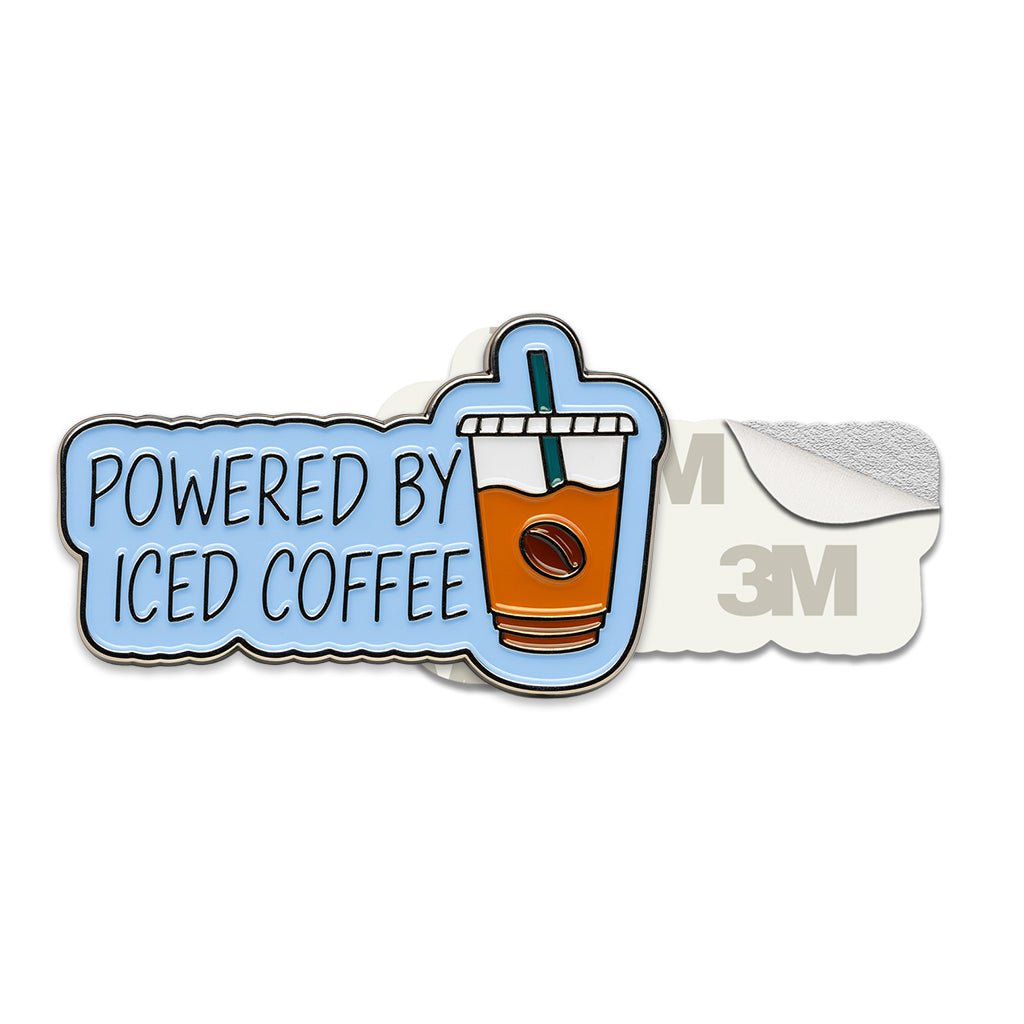 Powered By Iced Coffee Metal Phone Sticker With 3M Sticky Backing - StickyPins