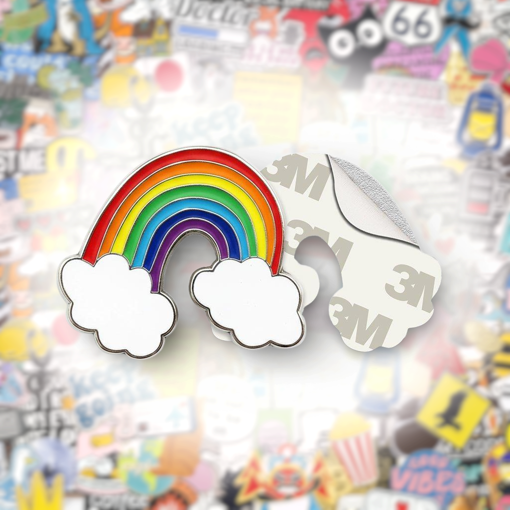 Rainbow With Clouds Metal Phone Sticker With 3M Sticky Backing - StickyPins