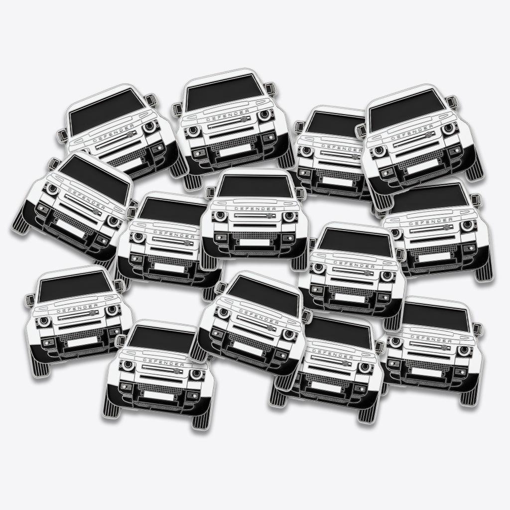 White Land Rover Defender 4x4 Front Metal Phone Sticker With 3M Sticky Backing - StickyPins