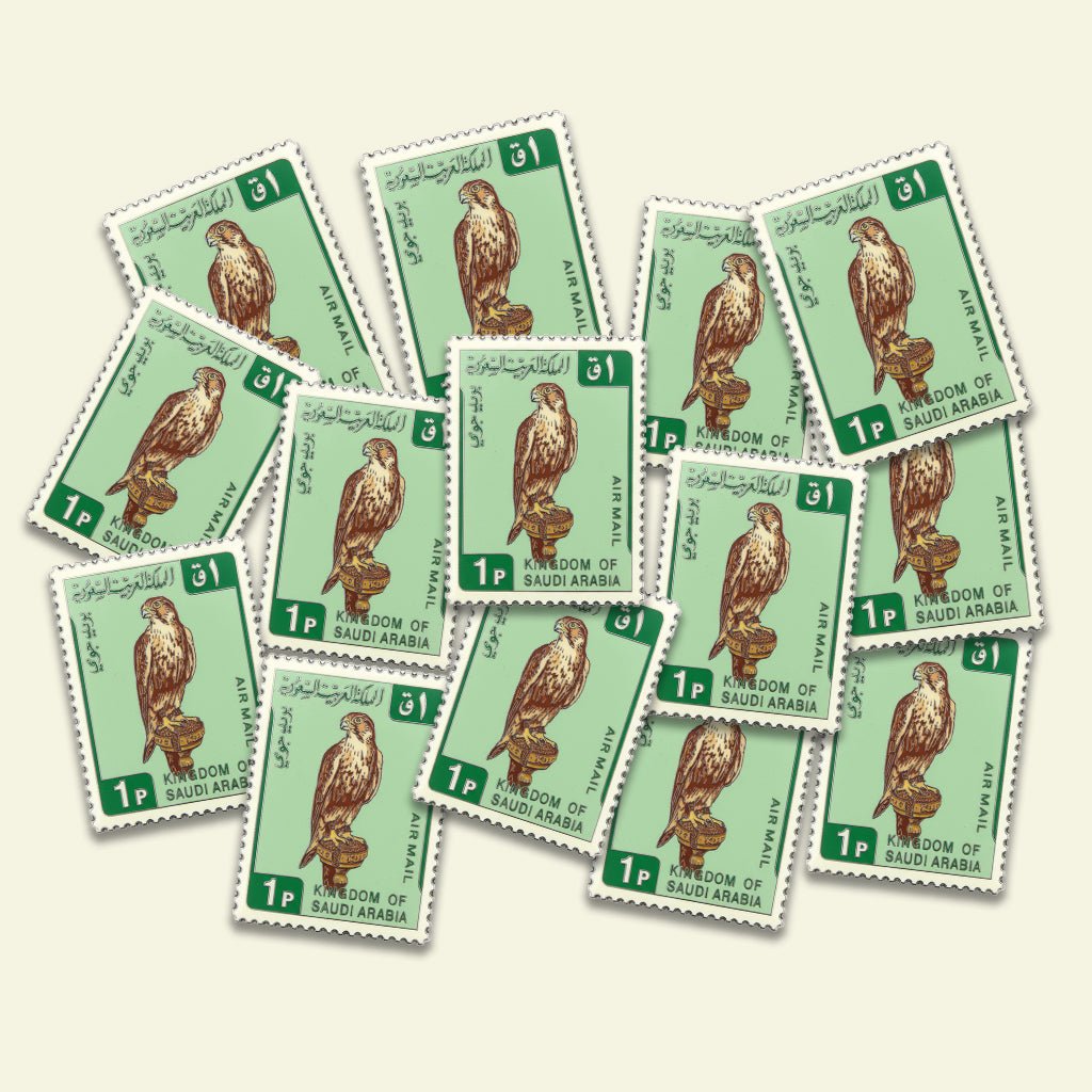 Vintage Saudi Falcon Stamp Metal Phone Sticker With 3M Sticky Backing - StickyPins
