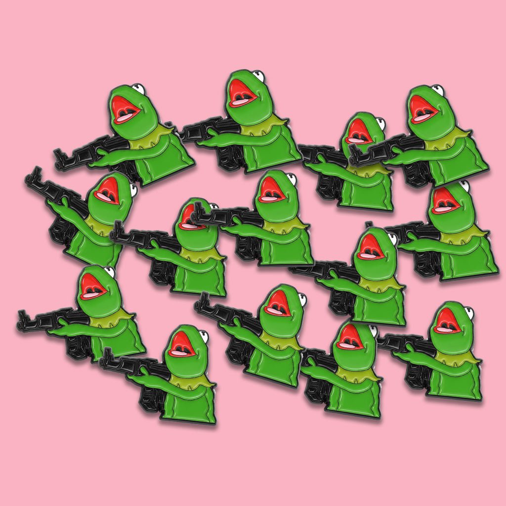 Kermit Shooting AK - 47 Gun Metal Phone Sticker With 3M Sticky Backing - StickyPins