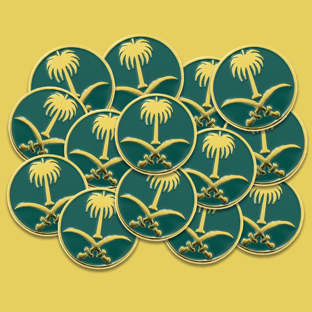 Saudi Palm & Swords Emblem Metal Phone Sticker With 3M Sticky Backing - StickyPins