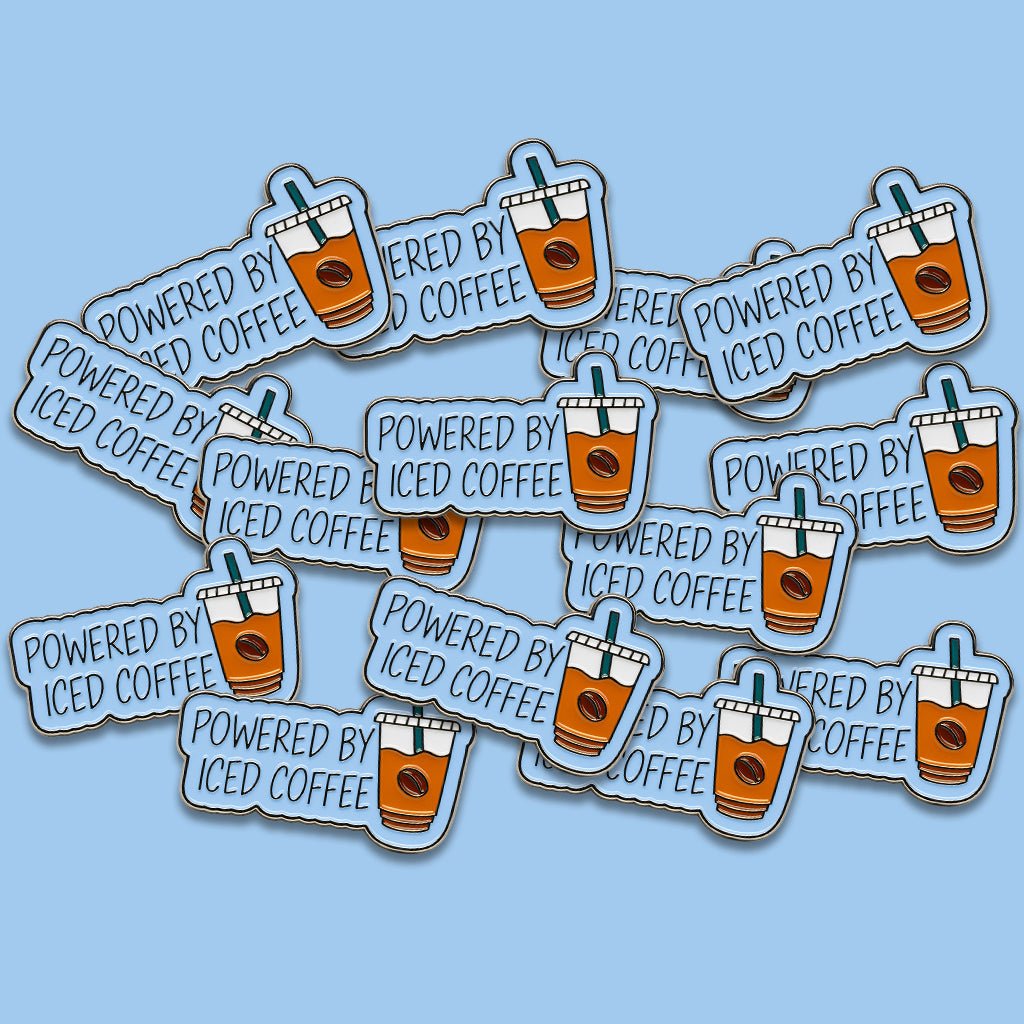Powered By Iced Coffee Metal Phone Sticker With 3M Sticky Backing - StickyPins