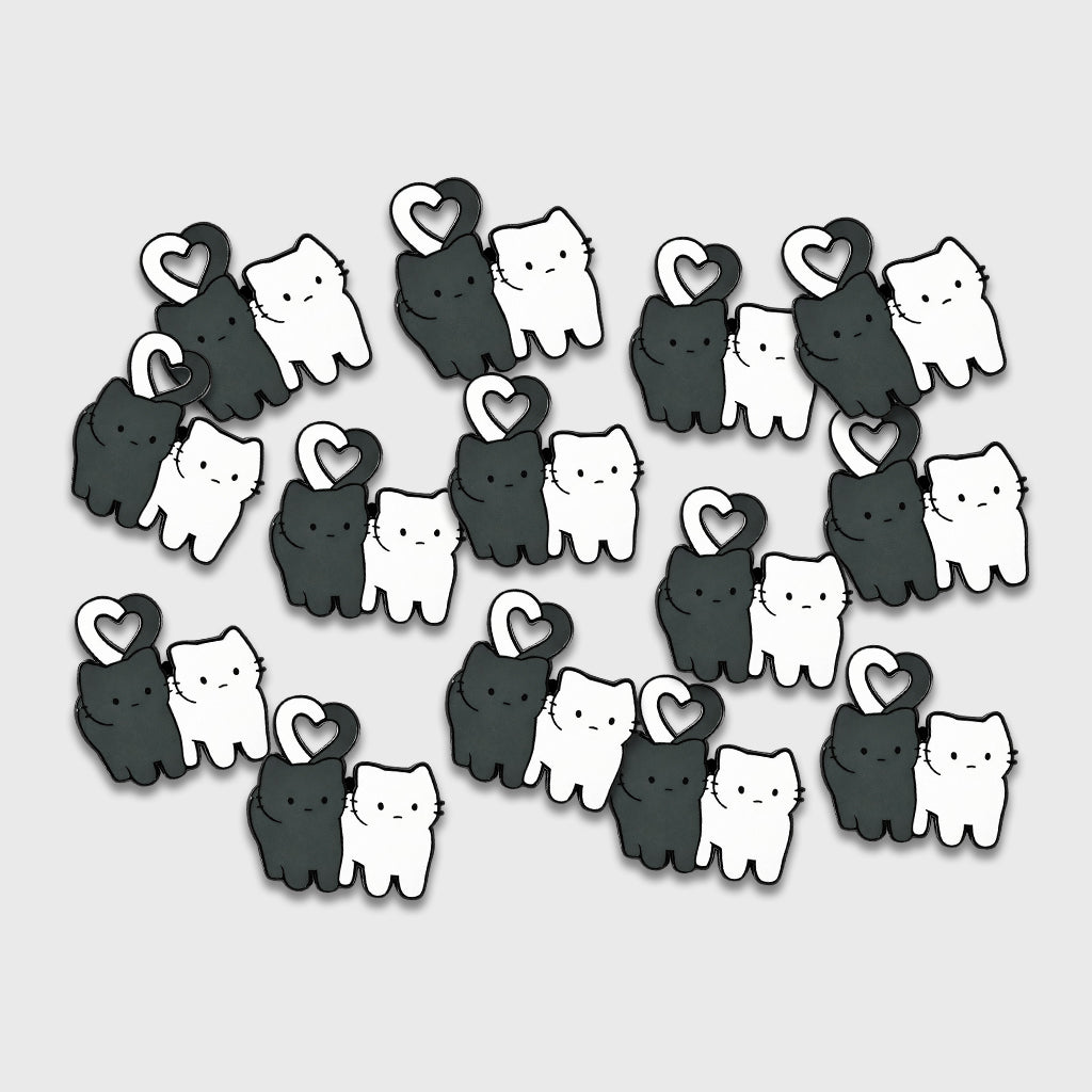 Black and White Cats Heart Tail Metal Phone Sticker with 3M Sticky Backing - StickyPins