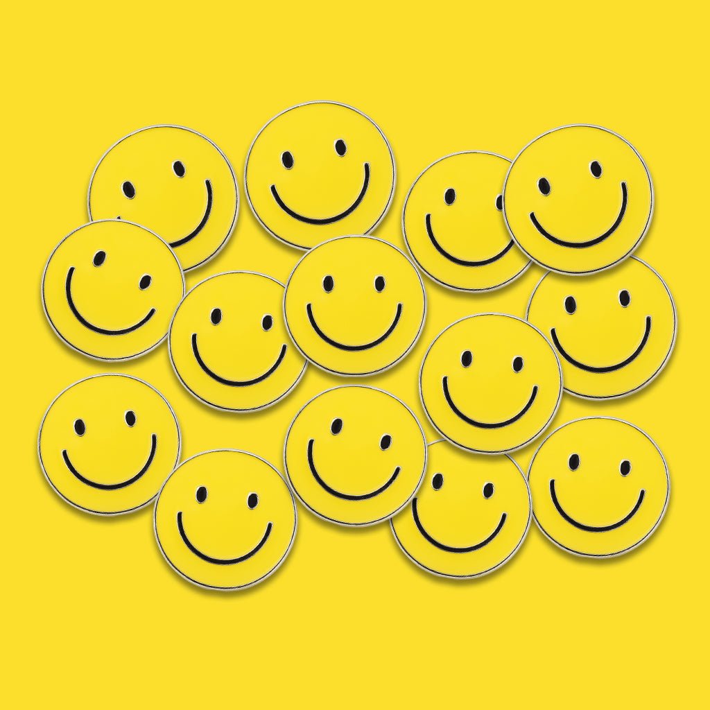 Yellow Happy Face Metal Phone Sticker With 3M Sticky Backing - StickyPins