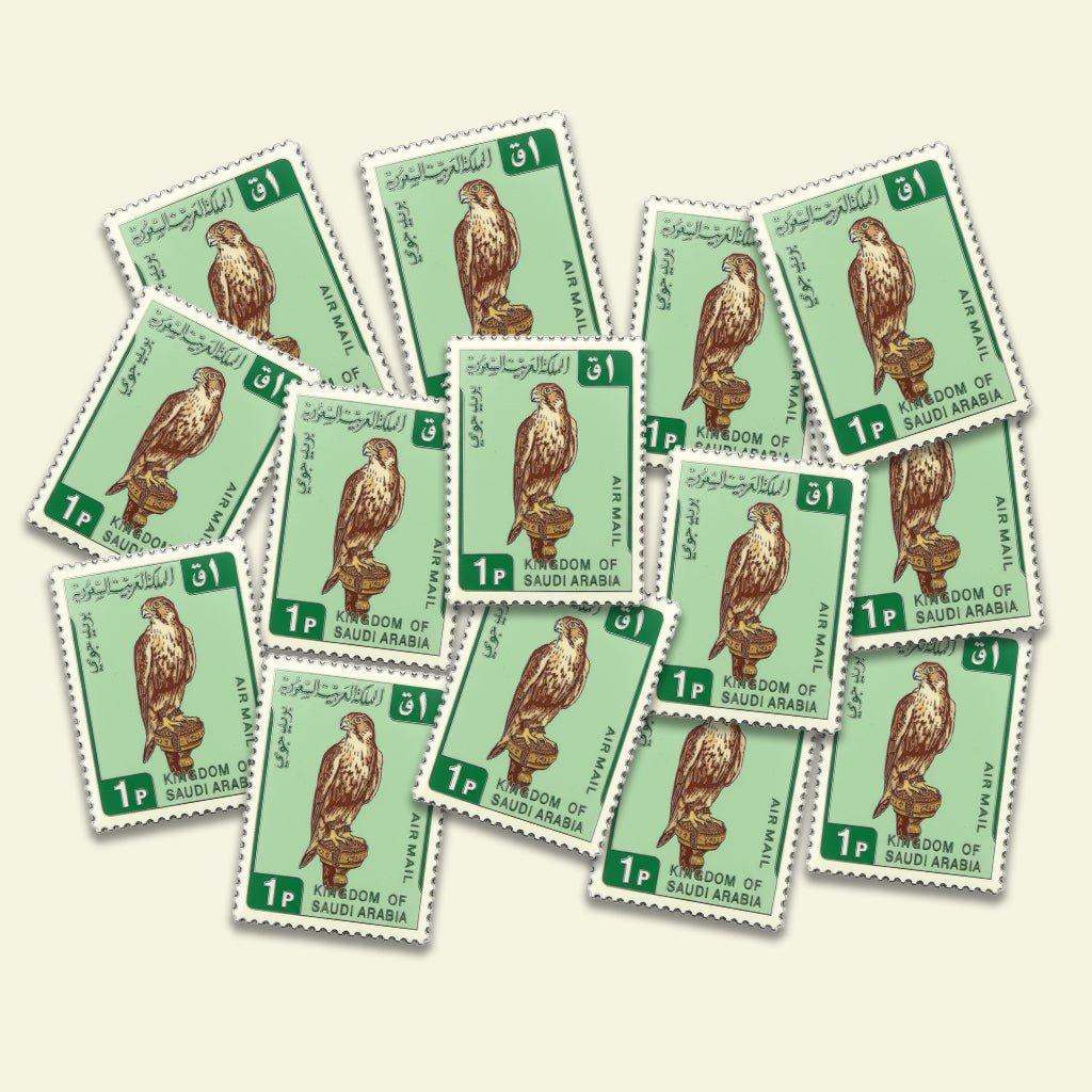 Vintage Saudi Falcon Stamp Metal Phone Sticker With 3M Sticky Backing - StickyPins