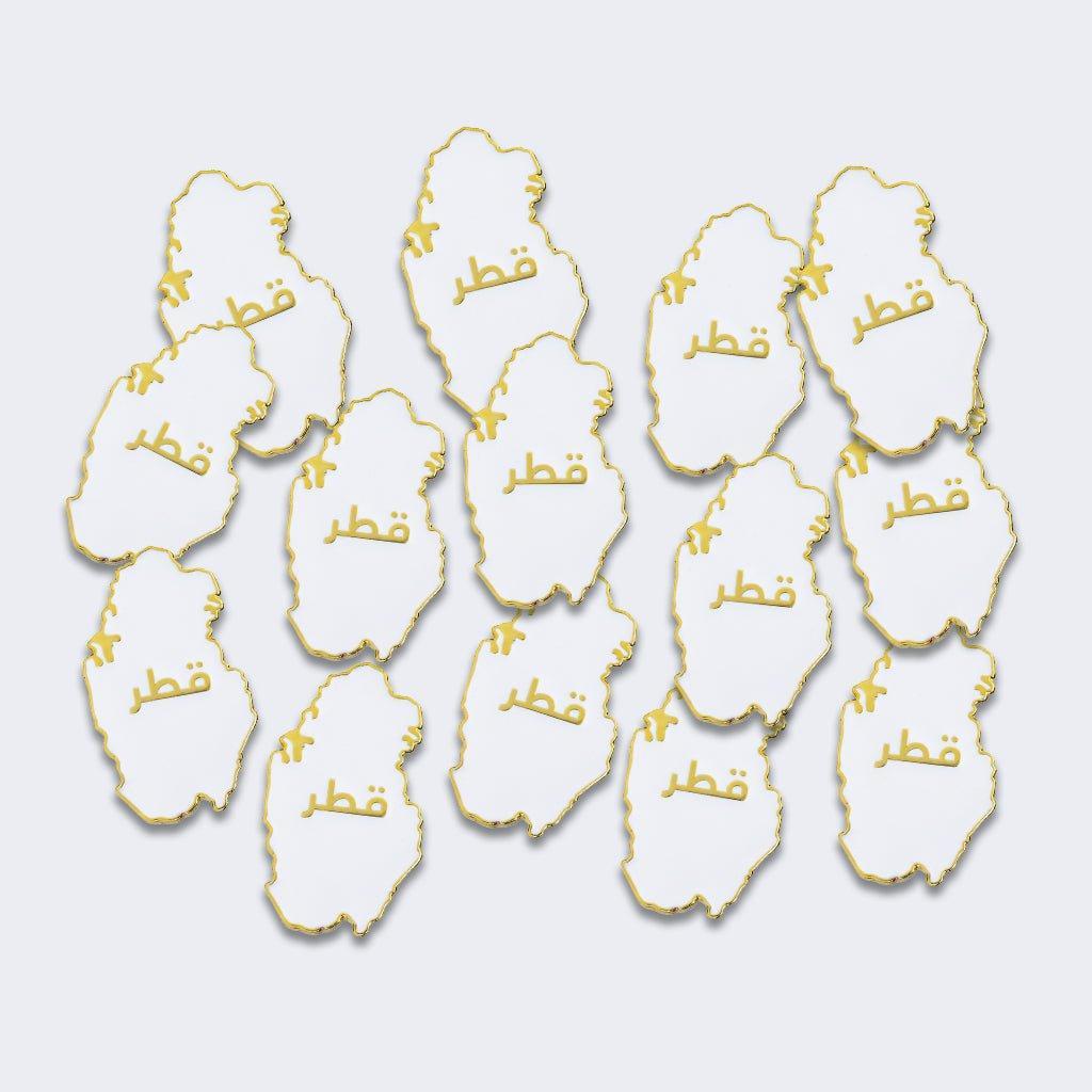 Qatar Map White and Gold Metal Phone Sticker With 3M Sticky Backing - StickyPins