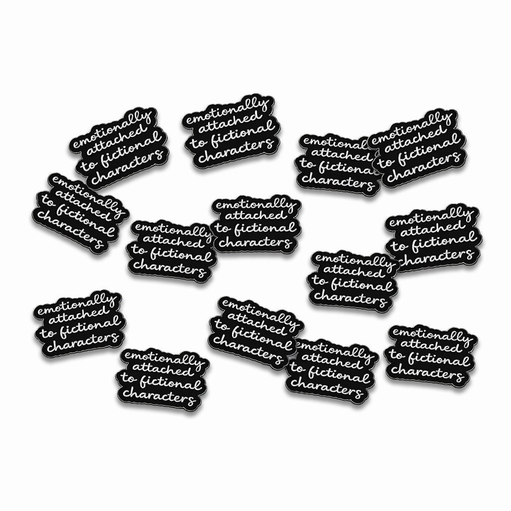 Emotionally Attached to Fictional Characters Metal Phone Stickers with 3M Sticky Backing - StickyPins