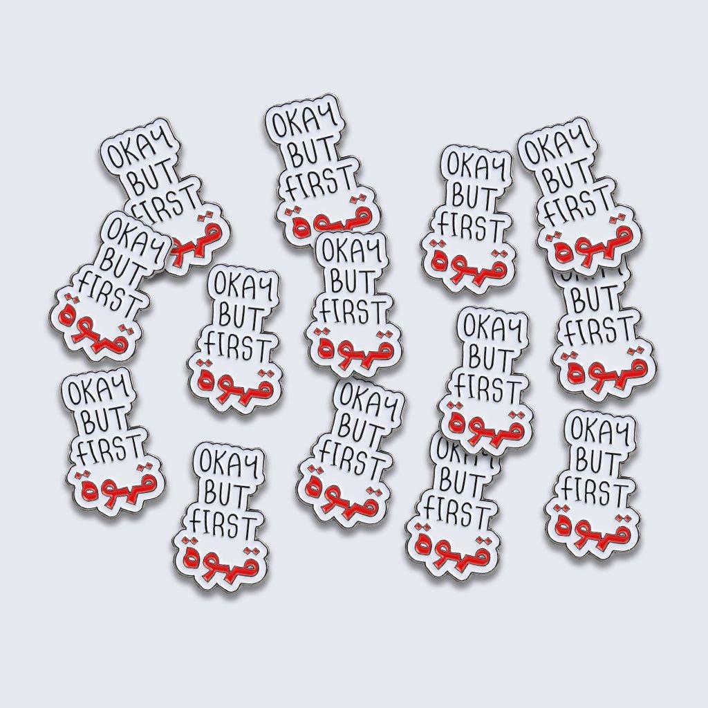 Okay But First… قهوة Metal Phone Sticker With 3M Sticky Backing - StickyPins