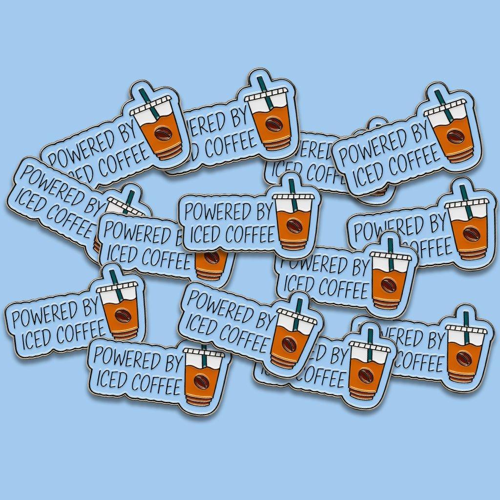 Powered By Iced Coffee Metal Phone Sticker With 3M Sticky Backing - StickyPins
