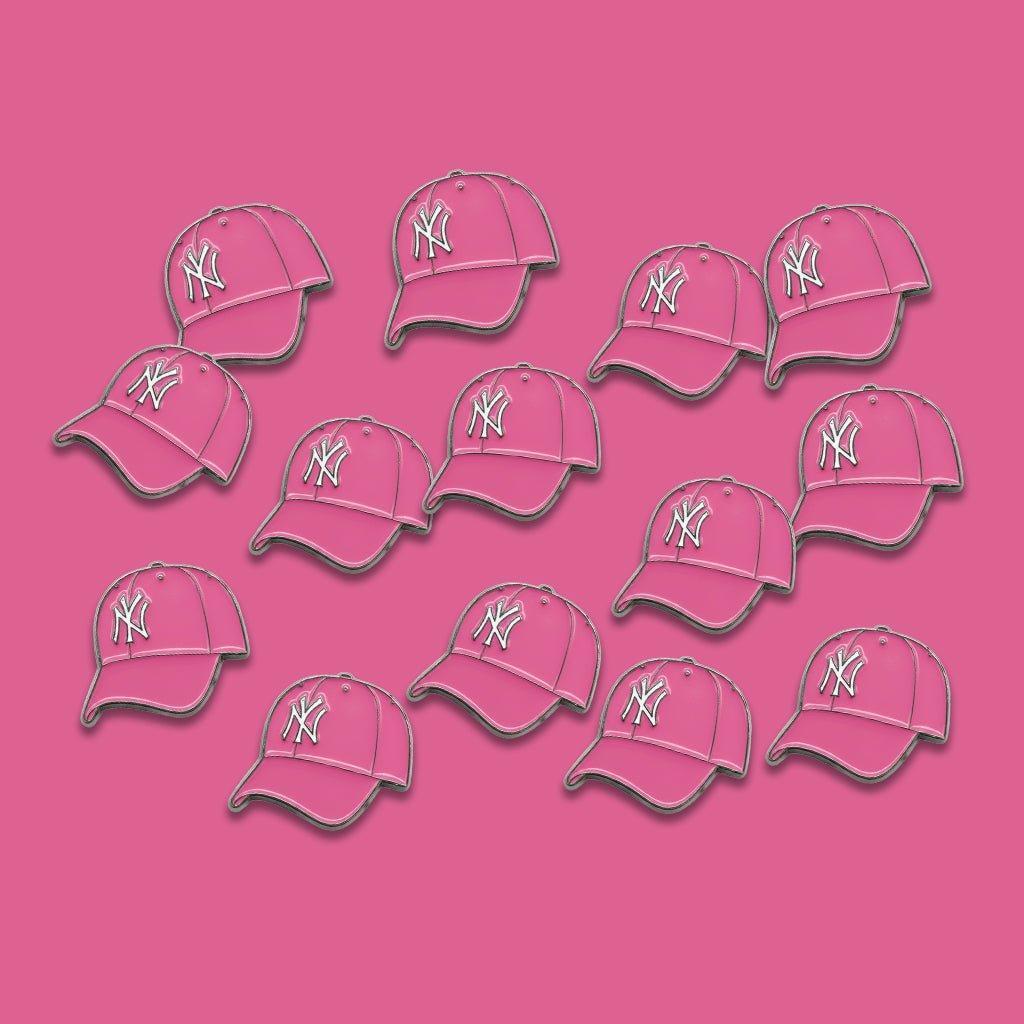 Pink NY Cap Metal Phone Sticker With 3M Sticky Backing - StickyPins