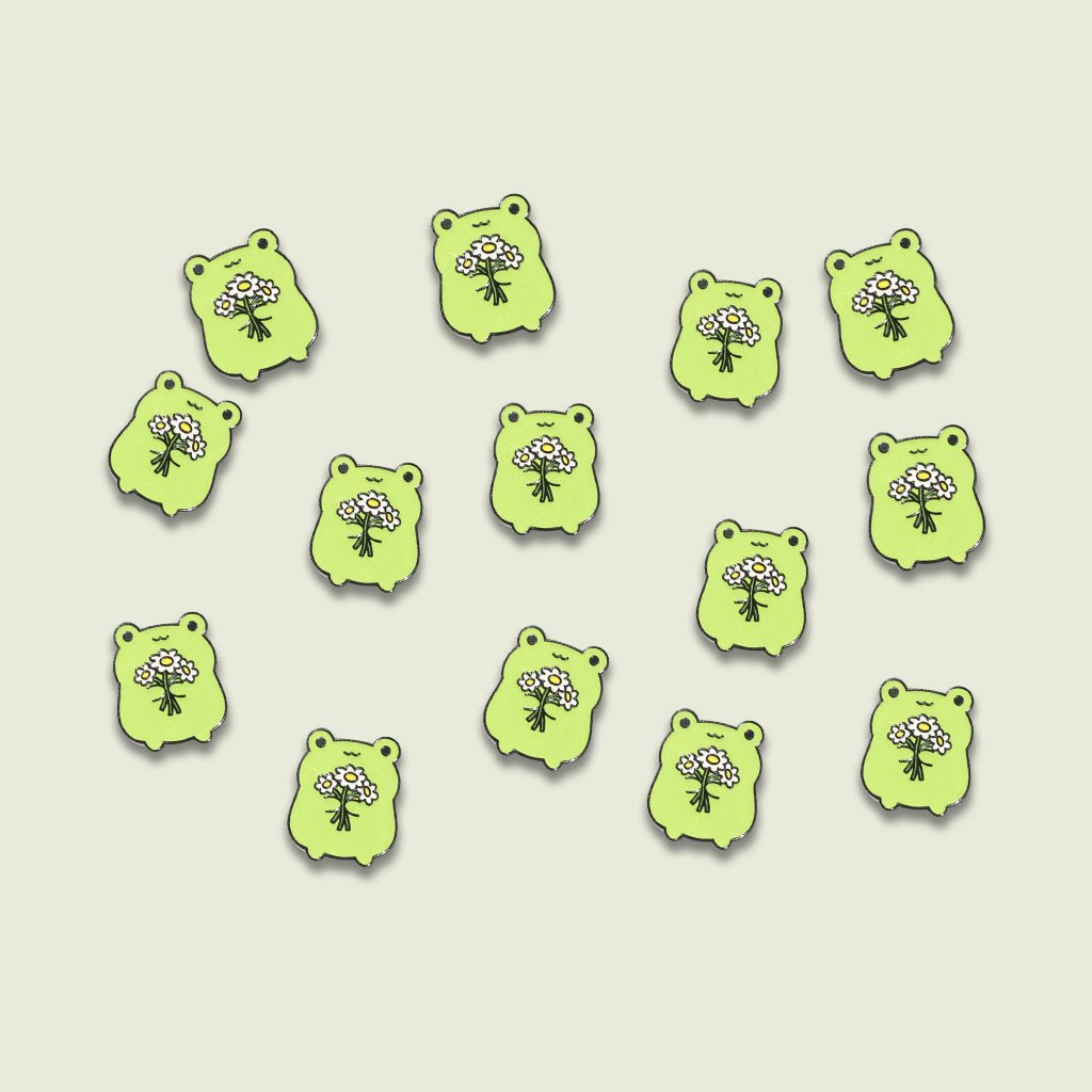 Cute Frog Holding Flowers Metal Phone Sticker with 3M Sticky Backing - StickyPins