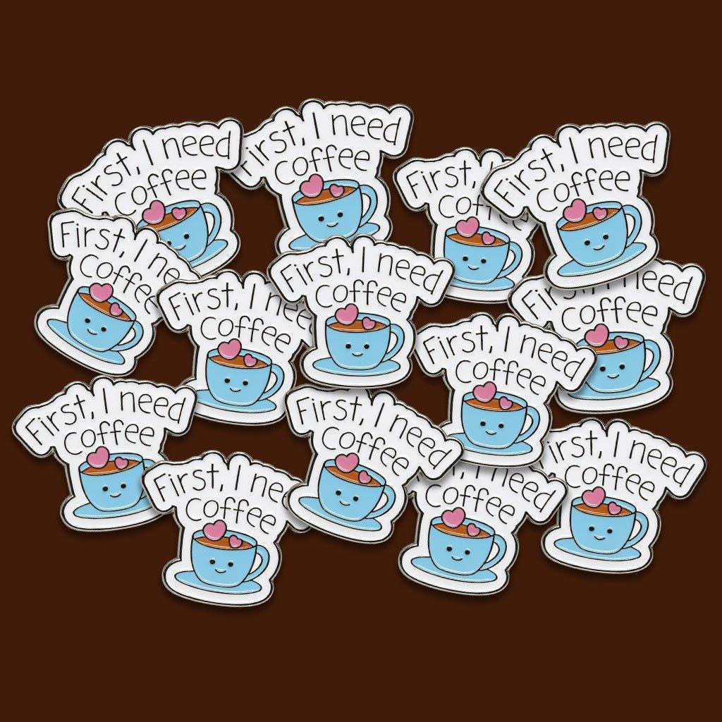 First I Need Coffee Cute Mug Metal Phone Sticker With 3M Sticky Backing - StickyPins