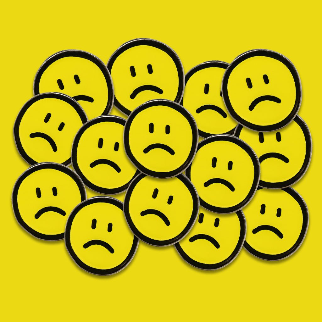 Yellow Sad Face Metal Phone Sticker With 3M Sticky Backing - StickyPins